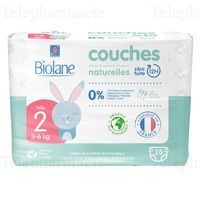 BIOLANE Couches naturelles z&eacute;ro fuites 12h Taille 2 paquet de 28 couches