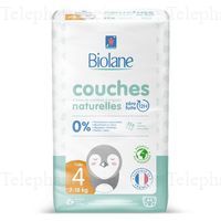 BIOLANE Couches naturelles z&eacute;ro fuites 12h Taille 4 paquet de 44 couches